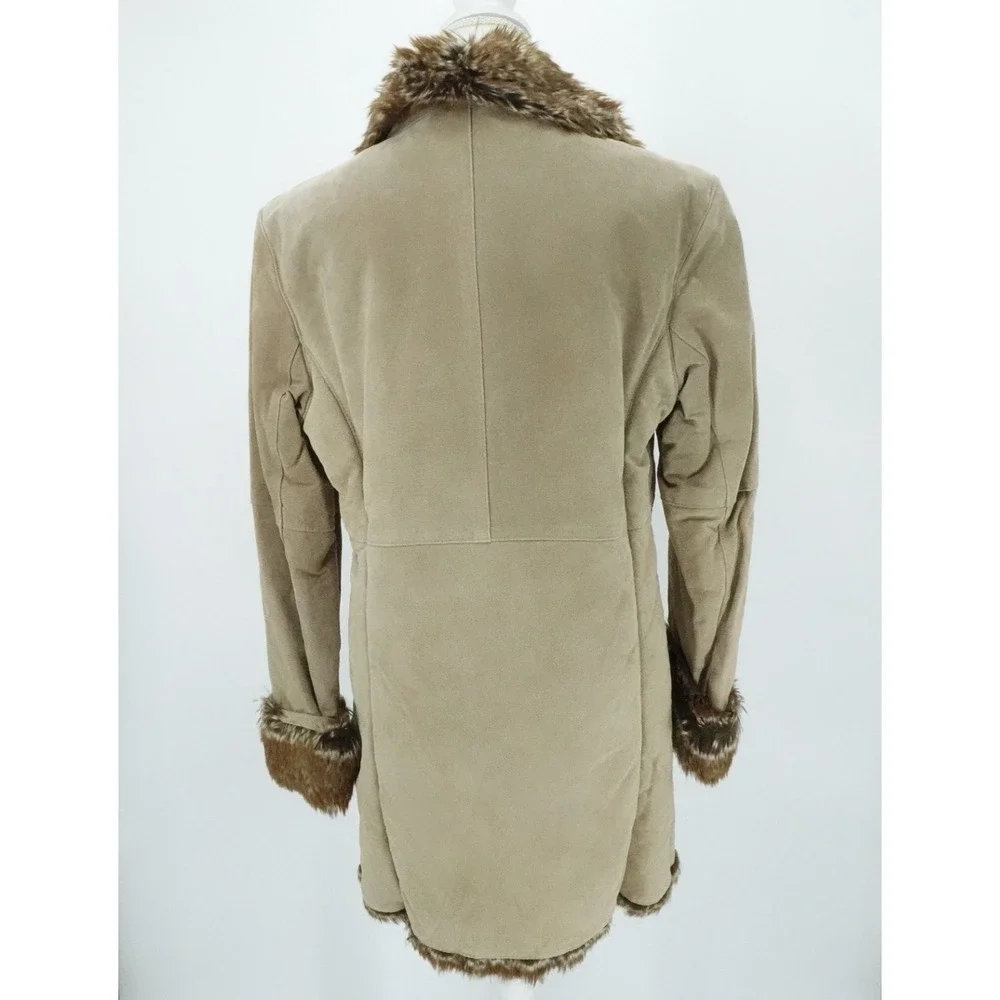 Wilsons Leather Womens Large Penny‎ Lane Faux Shearling Trim Suede Coat
